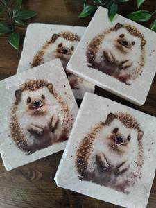 Sous-verres rustiques en marbre motif hérisson, cadeaux uniques sur le thème de l'hérisson, ensemble de décoration pour la maison sur le thème de la forêt - Product Image 5