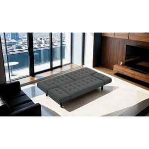 Divano Futon Grigio Scuro con Seduta e Schienale Trapuntati, 1 Pezzo, Convertibile in Letto con Braccioli Regolabili - Product Image 3