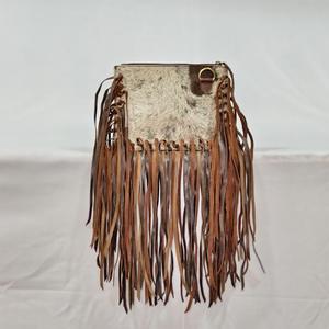Bohemian Genuine Leather Crossbody <b>Bag</b> With Cowhide Patch And <b>Long</b> Fringes For Daily Use - Product Image 3