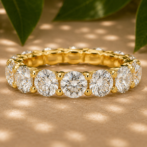 Anillos de Oro Sólido de 14K al por Mayor con Diamantes Cultivados en Laboratorio, Corte Brillante Redondo, Montura en U, Anillos de Boda de Eternidad Completa para Mujer, Joyería Fina - Product Image 1