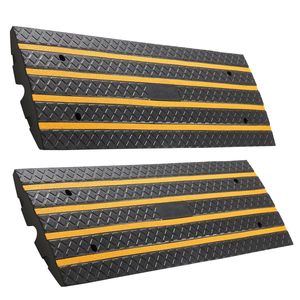 Rampa di cordolo in gomma per vialetto auto da 2 confezioni Capacità di carico 33069 libbre Ponte a bordo strada da 2.6 pollici strisce riflettenti gialle per il caricamento - Product Image 1