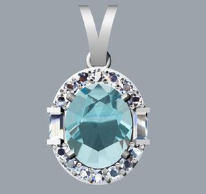 Pendentif en aquamarine naturelle avec sertissage à griffes ovale de 5 carats plaqué rhodium en argent sterling massif - Product Image 2
