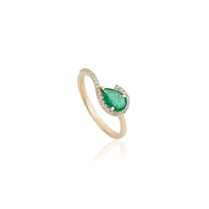 Anillo de Oro Amarillo Real K14 con Esmeralda y Diamantes en Forma de Pera, Joyería Fina Personalizada, Precio al por Mayor con MOQ Bajo - Product Image 3