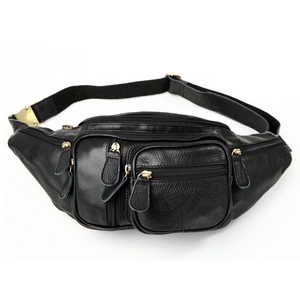 Fully Customisable Genuine Leather Waist Bag Unisex Multi-PocketZipper Closure Adjustable Strap Daily Use Fanny Packs - Product Image 1