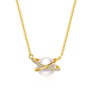 Mode européenne 925 Bijoux en argent Sterling Offre Spéciale personnalisable véritable plaqué or collier de perles pour les femmes pour la fête des mères