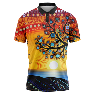 Polo pour homme personnalisé imprimé aborigène vintage, respirant, en polyester, manches courtes, polo de haute qualité pour homme - Product Image 1