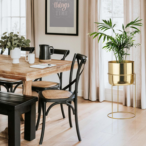 Ensemble de 2 pots de fleurs en métal doré avec supports amovibles, finition laiton, style moderne du milieu du siècle, pour salon, bureau, jardin - Product Image 4
