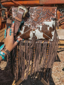 Bolso de Hombro de Cuero Repujado Estilo Western con Flecos – Bolso Vintage con Diseño Floral y Borlas para Mujer - Product Image 3