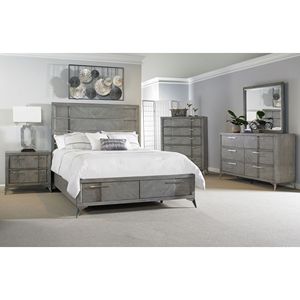 Letto contenitore imbottito grigio con impiallacciatura a venatura naturale - Product Image 2