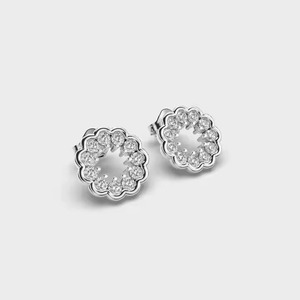Pendientes de Diamantes de Moissanita de Corte Redondo, Tendencia, 5.5mm, Plata 925, Chapados en Oro, Diseño Floral, Elegantes y Encantadores - Product Image 1