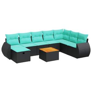 Conjunto de Sofás de Patio de Ratán Sintético Negro con Cojines, Muebles de Jardín para Exteriores, Diseño Contemporáneo, 9 Piezas - Product Image 2