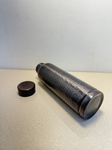 Premium Midnight Black Hammered Pure Copper Water Bottle 1000ml Handcrafted Dimpled Ayurvedic Flask Gym Sports Metal <b>Drinkware</b> - Product Image 4