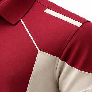Polo à manches courtes pour homme, rouge et beige, à blocs de couleurs, séchage rapide, tricoté, coupe décontractée classique - Product Image 6
