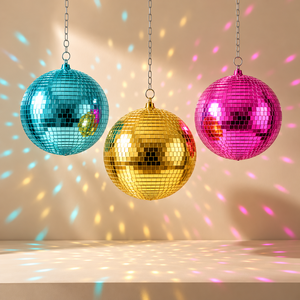 Retro 70s <b>Disco</b> <b>Ball</b> Mirror Ornament with Real Glass Tiles Sparkling Hanging <b>Disco</b> Sphere in Multiple Sizes and Colors for Party - Product Image 1