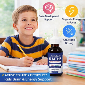 Gotas Líquidas Orales 5-MTHF para Niños con Metil <span class=keywords><strong>B12</strong></span> y Folato Activo para el Desarrollo Cerebral, Energía y Apoyo Nutricional Diario - Product Image 2