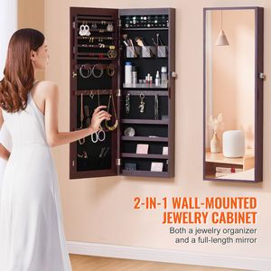 Armadio Portagioielli con Specchio a Figura Intera da 42,52 Pollici, Organizzatore di Gioielli con Specchio a Muro e Chiusura di Sicurezza - Product Image 2