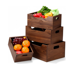 Cesta de madera de alta calidad para encimera, organizador de madera con frente abierto y asa, de Vietnam - Product Image 1