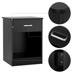 Modern 2-Tier Nightstand with Drawer <b>Black</b> <b>Bedside</b> End <b>Table</b> for Bedroom Living Room Apartment - Product Image 4
