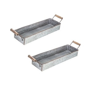 Plateau de nourriture de la meilleure qualité avec poignées en bois Plateau de service galvanisé de forme rectangulaire aux prix de gros - Product Image 1