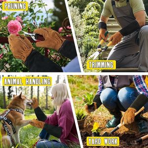 Gants de jardinage anti-épines pour hommes et femmes, en cuir de vachette pleine fleur - Product Image 3