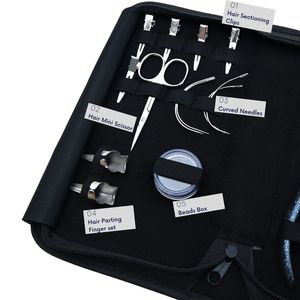 Kit d'outils professionnels pour extensions capillaires à usage en salon avec outil de sertissage à 2 trous, aiguilles courbées pour pose de bandes adhésives et boîte à perles - Product Image 3