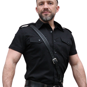 Correa de piel de oveja Sam Browne para hombre, ajustable, con hebilla de acero de 4.5 cm de ancho, estampado por transferencia térmica, estilo clásico. - Product Image 2