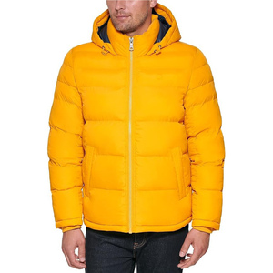 Men's <b>Yellow</b> Hooded Puffer Jacket Windproof Winter <b>Coat</b> Casual Thick Polyester Wadding Zipper Closure Regular Fit - Product Image 4