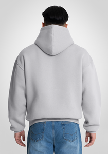 เสื้อฮู้ดดี้ทรงบ็อกซี่ สีเทา ผ้าฝ้ายฟลีซ 100% สำหรับผู้ชาย ทรงโอเวอร์ไซส์ ไหล่ตก สไตล์มินิมอล สตรีทแวร์ รับทำแบรนด์ตามสั่ง OEM - Product Image 4