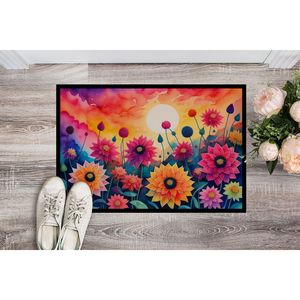 Dahlias en couleur paillasson antidérapant intérieur/extérieur lavable faible pile 24H X 36W tapis de porte avant pour entrée - Product Image 2