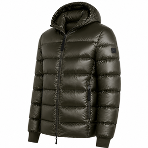 Men's Olive Green Eco-friendly Front Logo Puffer <b>Jacket</b> Windproof Zipper Closure Casual <b>Winter</b> Thick Solid Color Regular Fit - Product Image 5