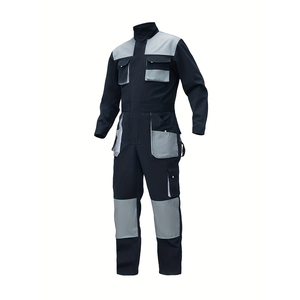 Combinaison de travail pour homme, noire et grise, en polyester, résistante à l'abrasion, plusieurs poches, manches longues, fermeture éclair sur le devant, uniforme - Product Image 1