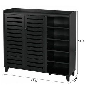 Zapatero Negro de 2 Puertas con 5 Compartimentos Abiertos y Panel Trasero de MDF, Tamaño 116*35.5*107cm - Product Image 3