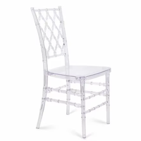 Chaise de mariage Chiavari en résine acrylique transparente en plastique de luxe, fonction démontable pour les événements d'hôtel, les banquets, les fêtes
