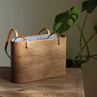 Sac à main en paille tissé à la main naturel du Vietnam, forme de boîte, avec poignées en cuir, style vintage, fermeture éclair, style féminin