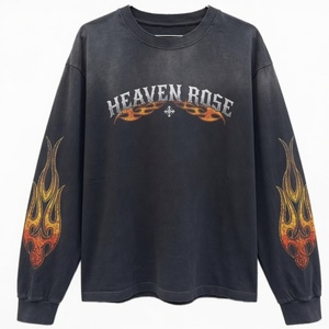 เสื้อยืดแขนยาวทรงโอเวอร์ไซส์ลายกราฟิกเปลวไฟสไตล์วินเทจสตรีทแวร์ยูนิเซ็กส์ผ้าฝ้ายกรันจ์ขายส่ง - Product Image 1