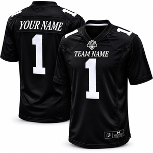 Camiseta de Fútbol Americano Negra Personalizada con Cuello en V, Manga Corta, Impresión Sublimada, Absorbe la Humedad, Nombre del Equipo, Número, para Hombre Adulto - Product Image 1