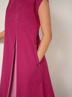 Robe midi sans manches magenta, coupe trapèze, col rond, en coton tissé, décontractée, pour tous les jours, avec poches, couleur unie, respirante, coupe classique