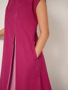 Vestido Midi Magenta sin Mangas, Corte en A, Cuello Redondo, Algodón Tejido, Uso Diario Informal, con Bolsillos, Color Sólido, Transpirable, Corte Regular - Product Image 5