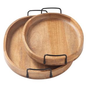 Bandeja clásica de madera con asas para servir bebidas, postres, frutas y comidas para fiestas - Product Image 6