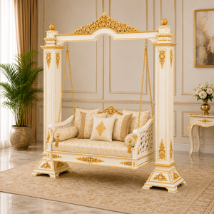 Elegante columpio de madera maciza dorada para el hogar y el balcón, columpio de madera premium hecho a mano en India, Jhula tradicional personalizada - Product Image 6