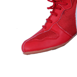 Red High Top Boxing <b>Shoes</b> Breathable Lace-Up Leather Kickboxing Training <b>Shoes</b> for Adults Martial Arts - Product Image 4
