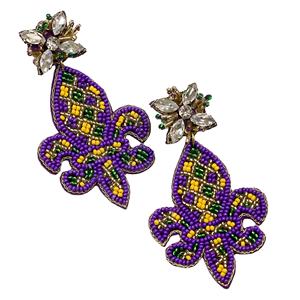Boucles d'oreilles en perles Fleur De Lis faites à la main dans les couleurs de l'équipe Game Day Sports Fans Style Girls Tailgating Team Spirit Jewelry - Product Image 6
