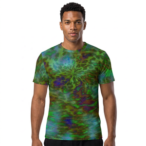 T-shirt à manches courtes pour homme, col rond, impression par sublimation, motif vert et bleu, streetwear décontracté, tissu tricoté, 100% coton, séchage rapide - Product Image 3