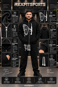 Ensemble survêtement homme personnalisé avec strass, impression sérigraphique, sweat à capuche zippé et pantalon de survêtement, streetwear de luxe, fabricant OEM, marque privée - Product Image 6