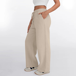Women's Mid Waist Straight Pants Flat Front Drawstring <b>Trousers</b> Winter Eco-Friendly Breathable wholesale rate cheap price - Product Image 4