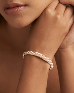 Croissant Silk <b>Gold</b> Diamond <b>Bangle</b> Natural Diamond G-H Color VS-SI Clarity 14K <b>Solid</b> Silk <b>Gold</b> Sculpted Design Piece Idea - Product Image 1