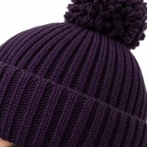 Unisex Knit Beanie <b>Hat</b> <b>Purple</b> Pom Pom Winter Cap Casual Stretch Fit Adult Headwear Solid Color Hand Knitted Acrylic Warm Cozy - Product Image 6