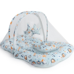 ชุดเครื่องนอนผ้าฝ้ายลายจุดสำหรับเด็กชุดมุ้งกันยุงพร้อมของเล่นแบบห้อยลายสิงโตสีน้ำเงิน - Product Image 1