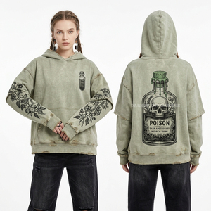 Sweat à capuche graphique squelette gothique pour femme, coupe oversize, noir, style grunge, streetwear, mode sombre, en polaire - Product Image 2