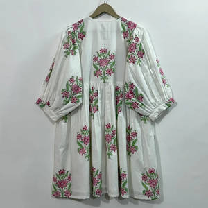 เดรสลำลองผู้หญิง ใส่ได้ทุกวัน ทุกฤดู ผ้าทอ 100% ผ้าฝ้าย พิมพ์ลายดอกไม้/สีพื้น แขนสั้น เอวทรงเอ็มไพร์ ทรงเบบี้ดอลล์ - Product Image 3